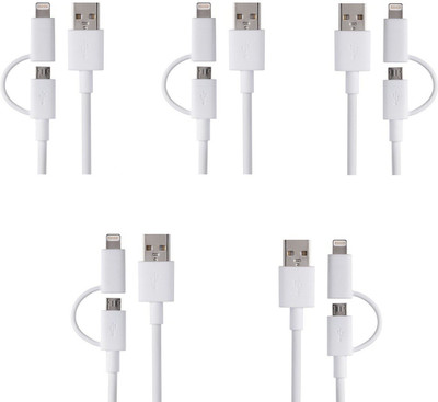 ROQ Sets of 5 2 IN 1 micro Charger USB Cable(White)