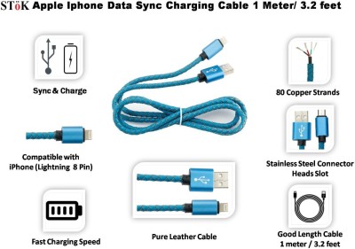 

Stok Stok USB charging/sync cable for iPHONE 6,6PLUS, 5, 5S, 5C with integrated leather USB Cable(Blue)