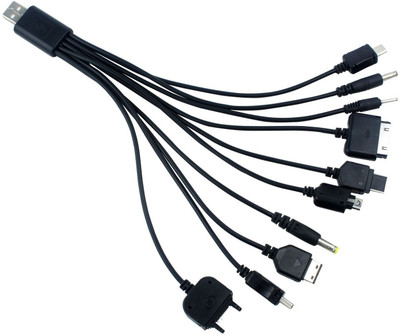 

iConnect World Mobile Phone 10-In-1 USB Computer Charger - Black - Compatible with: Apple iPhone 3, 4 and 4S, iPod, Samsung, Nokia, Microsoft, Sony Ericsson, LG, MOTOROLA, MP3 & MP4 Players etc - 1 Year Warranty Mobile Charger(Black)
