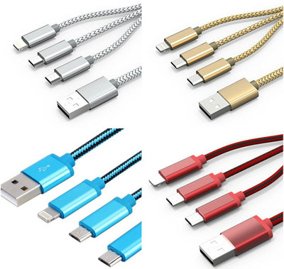 

ROQ Set of 4 2 Micro USB with 1 Lightning 8 Pin High Speed Sync and Charge USB Cable(Multicolor)