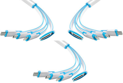 

ROQ Set of 3 Type C With Micro USB + Lightning 8 pin + Iphone Ipad 5 in 1 Charging USB Cable(Multicolor)