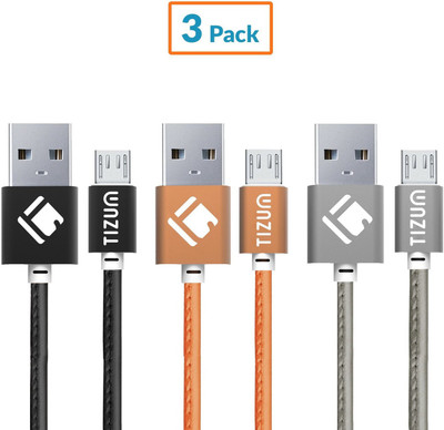 

TIZUM Faux Leather (1.2 meter/ 4 Feet) Fast Charging USB Cable(Black, Brown, Silver)
