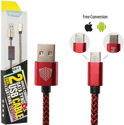 

InKax Reversible Micro cum 8 Pin Cable 2 in 1 Joined Cord Both for Android Micro USB and iOS with One Plug USB Cable(Red)