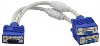 

Techvik Y Splitter 15 Pin High Quality - Male to Dual Female Two Monitor VGA Cable(Compatible with LCD LED Monitor, White, Blue)