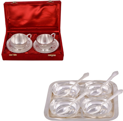 

G S Museum 2 Cup Plate Set and 4 Square Bowl with Spoon and Tray Bowl Spoon Tray Serving Set(Pack of 13)