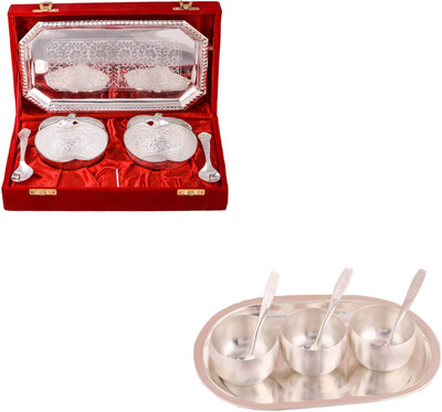 

G S Museum 2 Appel Bowl With Spoon and Tray and 3" Met Finish 3 Bowl Set with Oval Tray Bowl Spoon Tray Serving Set
