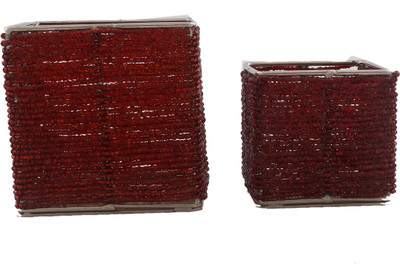 

Atariya Atariya Handmade Beaded wire Metal Pen Stand (Set of 2) Steel Decorative Platter(Red, Pack of 2)