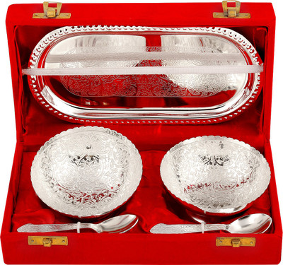 

Pink Rose Royal Charm Silver Plated Decorative Platter(Silver, Pack of 5)
