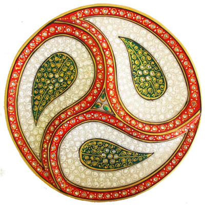 

Karukraft Beautiful Stone Painted Mewa Tray Stoneware Decorative Platter(Multicolor)