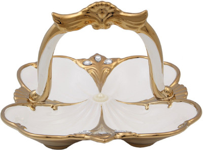

JaipurCrafts Premium luxurious Collection 006 Gold Plated Decorative Platter(White, Gold)