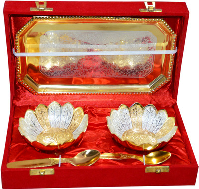 33% OFF on Marusthali Set Box Packing Brass Decorative Platter(Gold, Pack of 5)