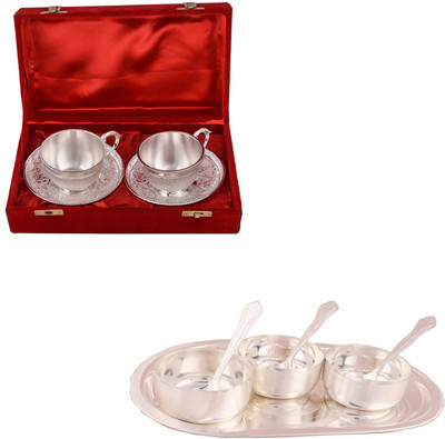 

G S Museum 2 Cup Plate Set and 3 Premium Bowl Set with Oval Tray Bowl Spoon Tray Serving Set(Pack of 11)