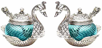 

JaipurCrafts Peacock Aluminium Decorative Platter(Silver, Blue, Pack of 2)