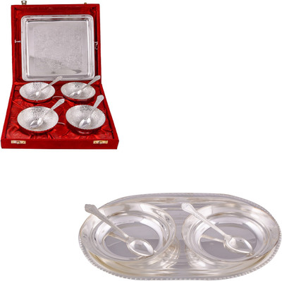

G S Museum 4 Flower Bowl with Spoon and Tray and 2 6" Bowl with Spoon and Tray Bowl Spoon Tray Serving Set(Pack of 14)