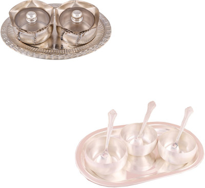 

G S Museum 2 Small Tai Loti Set and 3.5" Met Finish 3 Bowl Set with Oval Tray Bowl Spoon Tray Serving Set