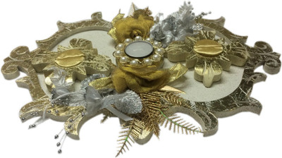 

loopsnknots Wooden Decorative Platter(Gold)