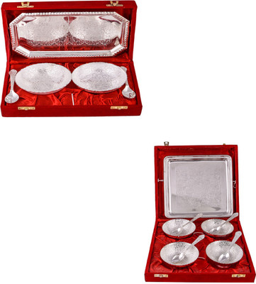 

G S Museum 2 Mor Bowl with Spoon and Tray and 4 Flower Bowl with Spoon and Tray Bowl Spoon Tray Serving Set