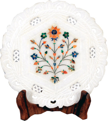 

Avinash Handicrafts Alabaster Inlaid Plate 7" Stoneware Decorative Platter(White)