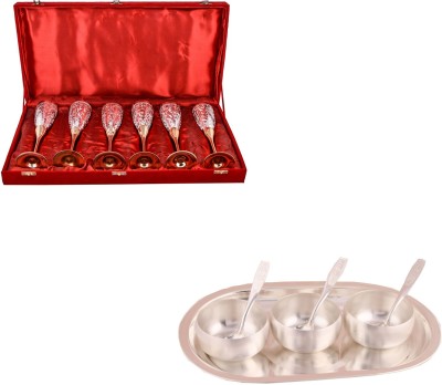 

G S Museum 6 Queen Vine Glass and 3" Met Finish 3 Bowl Set with Oval Tray Bowl Spoon Tray Serving Set(Pack of 13)