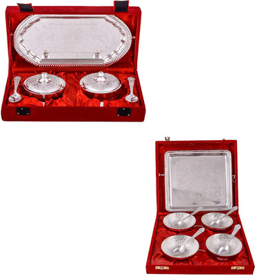 

G S Museum Supari Set with Spoon and 4 Flower Bowl with Spoon and Tray Bowl Spoon Tray Serving Set