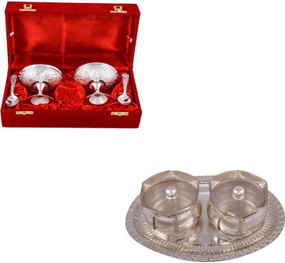

G S Museum 2 Ice Cream Mug with Spoon and 2 Big Tai Loti Set Bowl Spoon Tray Serving Set