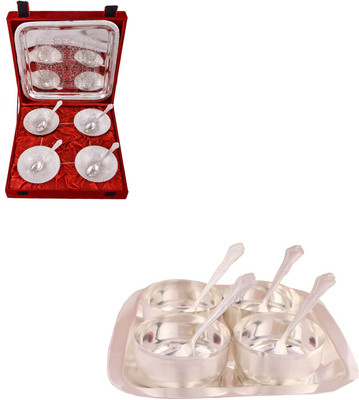 G S Museum 4 Mor Bowl with Spoon and Tray and Premium 4 Bowl Set with Rectangle Tray Bowl Spoon Tray Serving Set(Pack of 18)