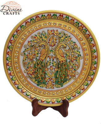 

DivineCrafts Golden Peacock Painted Marble Plate Stoneware Decorative Platter(Multicolor)