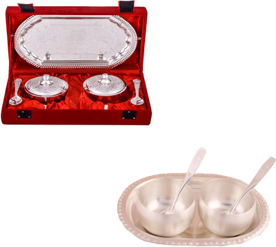

G S Museum Supari Set with Spoon and 3" Met Finish 2 Bowl Set with Oval Tray Bowl Spoon Tray Serving Set