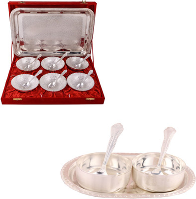 

G S Museum 6 Mor Bowl with Spoon and Tray and Premium 2 Bowl Set with Oval Tray Bowl Spoon Tray Serving Set(Pack of 18)