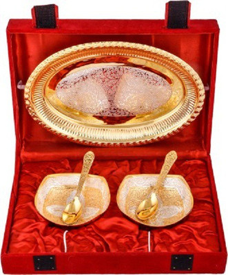 

India Shoppe IS109 Silver Plated, Gold Plated Decorative Platter(Silver, Gold, Pack of 5)
