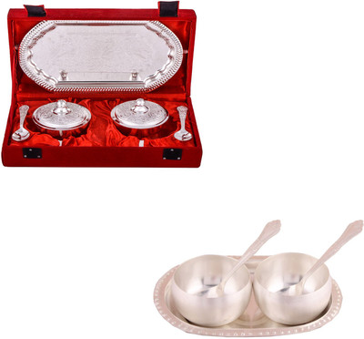 

G S Museum Supari Set with Spoon and 3.5" Met Finish 2 Bowl Set with Oval Tray Bowl Spoon Tray Serving Set