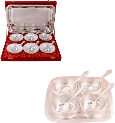 

G S Museum 6 Mor Bowl with Spoon and Tray and 3.5" Met Finish 4 Bowl Set with Rectangle Tray Bowl Spoon Tray Serving Set(Pack of 22)