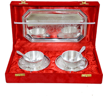 35% OFF on Marusthali Cup Tea Box Packing Brass Decorative Platter(Silver, Pack of 7)