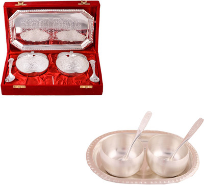 

G S Museum 2 Appel Bowl With Spoon and Tray and 3" Met Finish 2 Bowl Set with Oval Tray Bowl Spoon Tray Serving Set