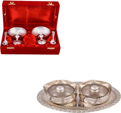 

G S Museum 2 Ice Cream Mug with Spoon and 2 Small Tai Loti Set Bowl Spoon Tray Serving Set