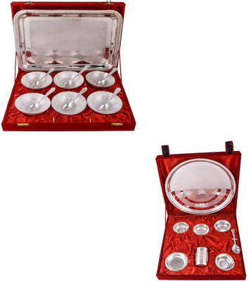 

G S Museum 6 Mor Bowl with Spoon and Tray and Big Thali Set Bowl Spoon Tray Serving Set(Pack of 21)