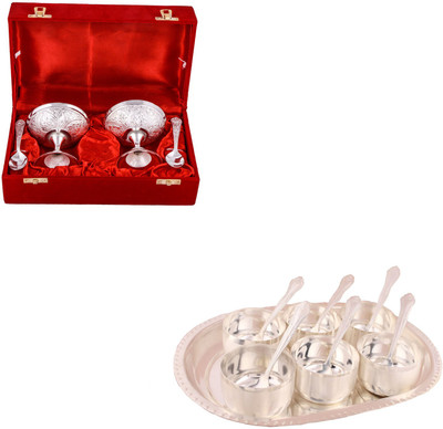 

G S Museum 2 Ice Cream Mug with Spoon and Premium 6 Bowl Set with Oval Tray Bowl Spoon Tray Serving Set