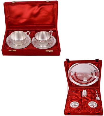 

G S Museum 2 Cup Plate Set and Small Thali Set Bowl Spoon Tray Serving Set(Pack of 9)