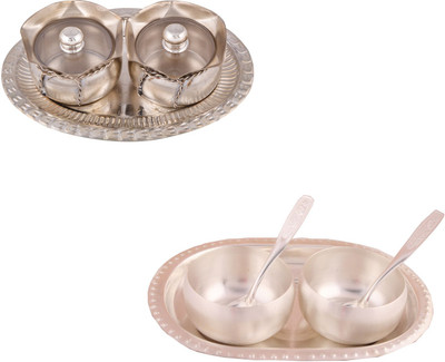 

G S Museum 2 Small Tai Loti Set and 3" Met Finish 2 Bowl Set with Oval Tray Bowl Spoon Tray Serving Set