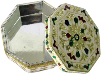 

Creative Meenakari Work White Dryfruit Box Handicraft Wooden Decorative Platter(White)