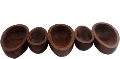 

Atariya Atariya Handmade Teakwood attached Bowl Set Wooden Decorative Platter(Brown, Pack of 5)