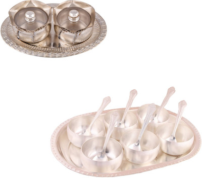 

G S Museum 2 Small Tai Loti Set and 3.5" Met 6 Finish Bowl Set with Oval Tray Bowl Spoon Tray Serving Set