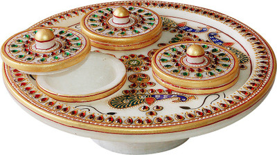 

Shreeng Gold Painted Embossed Revolving Tray set Stoneware Decorative Platter(Multicolor)