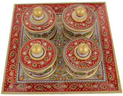 

Madhuraj Designer Dry Fruit Tray Set with Four Containers Stoneware Decorative Platter(Multicolor, Pack of 5)