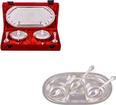 

G S Museum Supari Set with Spoon and 3 Square Bowl with Spoon and Tray Bowl Spoon Tray Serving Set