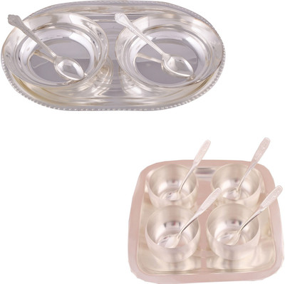 

G S Museum 2 6" Bowl with Spoon and Tray and 3" Met Finish 4 Bowl Set with Rectangle Tray Bowl Spoon Tray Serving Set