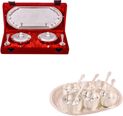G S Museum Supari Set with Spoon and Premium 6 Bowl Set with Oval Tray Bowl Spoon Tray Serving Set