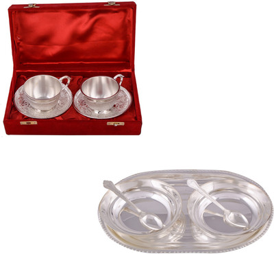 

G S Museum 2 Cup Plate Set and 2 6" Bowl with Spoon and Tray Bowl Spoon Tray Serving Set(Pack of 9)