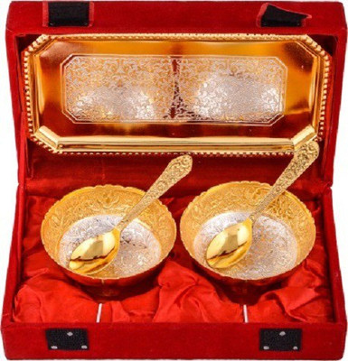 

India Shoppe IS105 Silver Plated, Gold Plated Decorative Platter(Silver, Gold, Pack of 5)