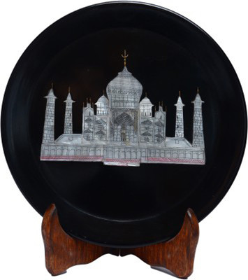 

Avinash Handicrafts Stone Plate With Taj Inlay 6" Stoneware Decorative Platter(Black)